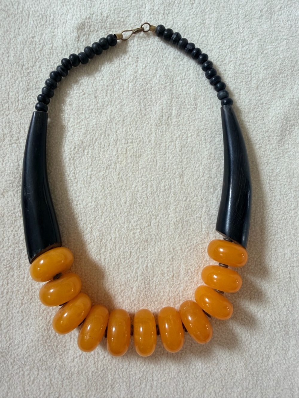 Black Horn and Amber Bakelite Bead Vintage Necklace
